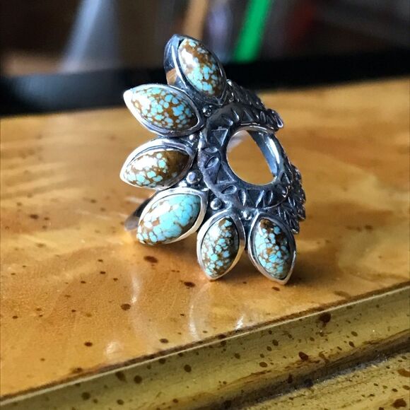 Royston Blue Horizon Turquoise Sterling Silver Native American Style Ring Size 6 - Picture 10 of 10